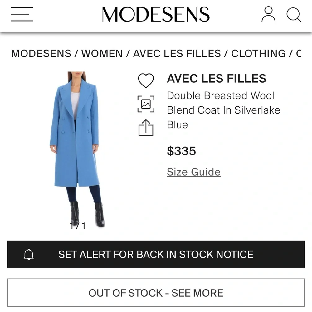 Avec Les Filles Double Breasted Wool Blend Coat in Silverlake Blue - Picture 4 of 14